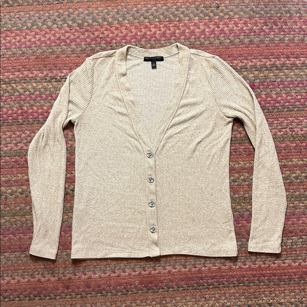 BANANA REPUBLIC TAN RIBBED BUTTON FRONT Cardigan